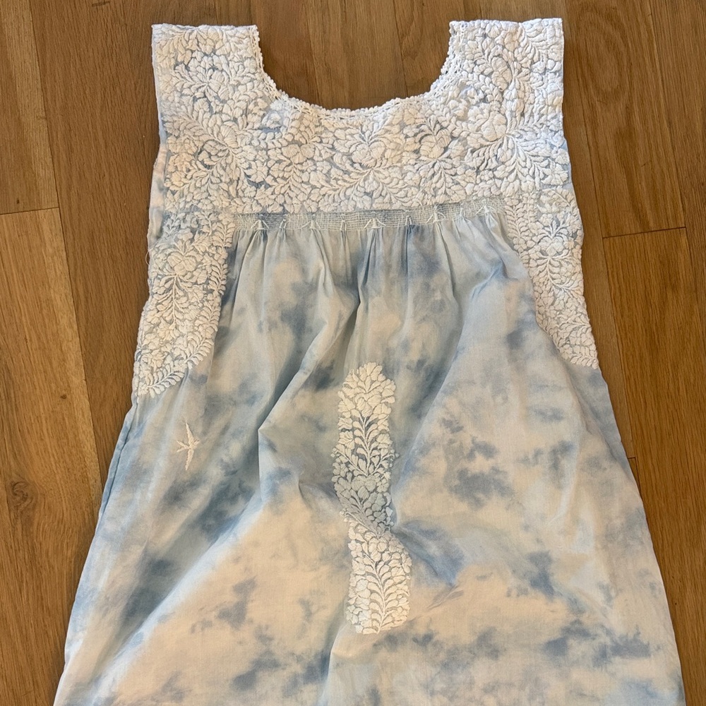 Mi Golondrina Blue and White Midi Dress